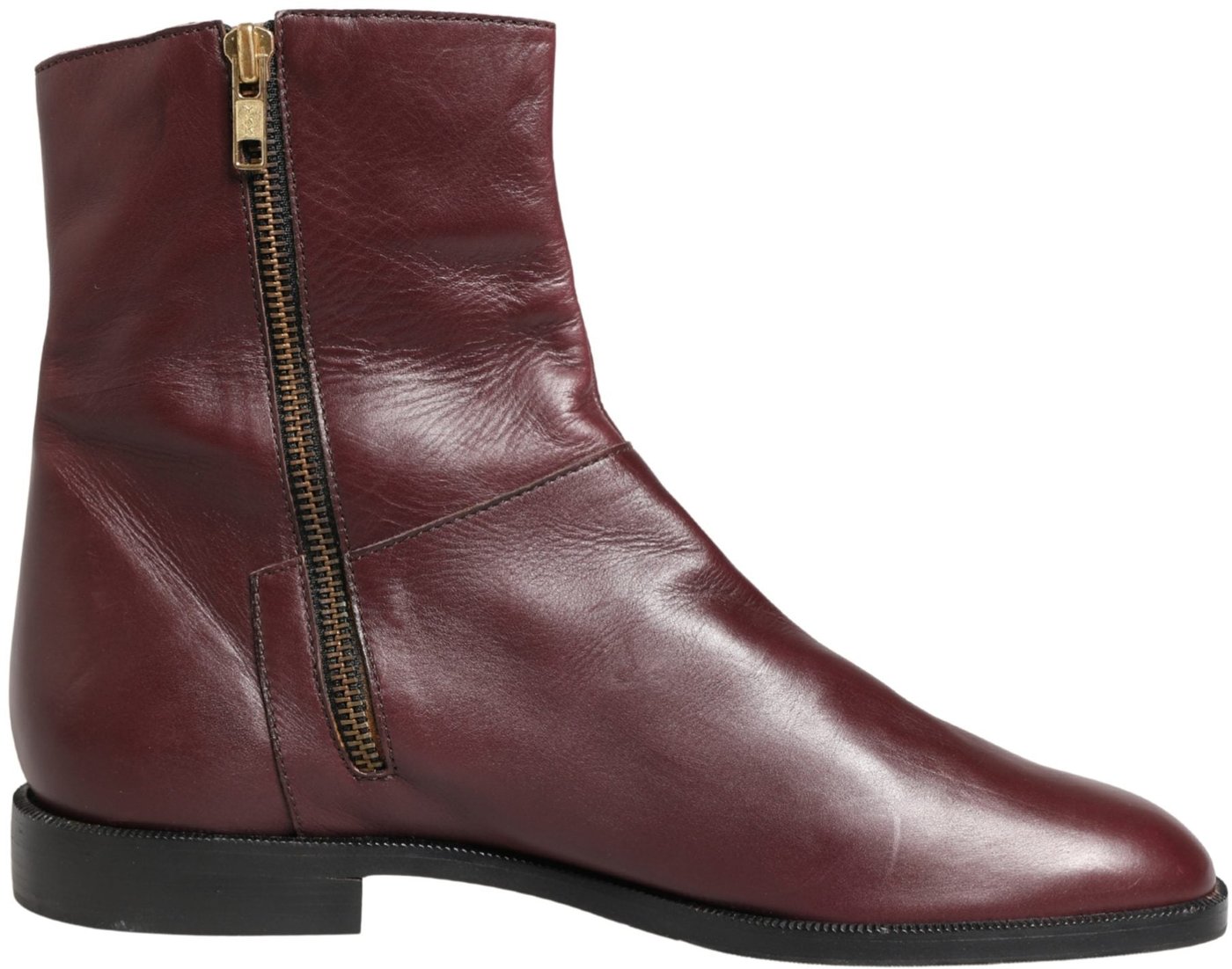 Dolce & Gabbana Maroon Leather Flats Biker Ankle Boots Shoes