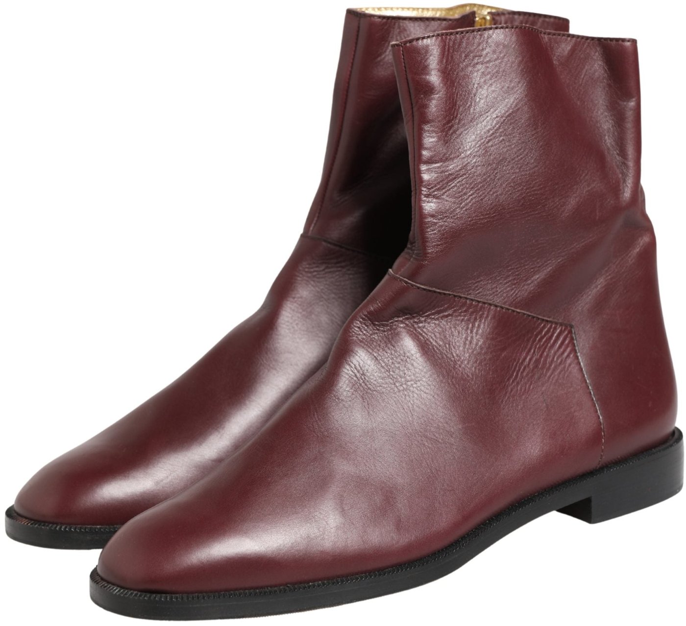 Dolce & Gabbana Maroon Leather Flats Biker Ankle Boots Shoes