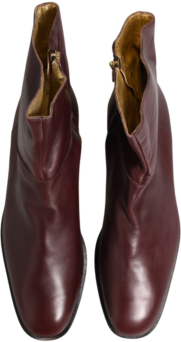 Dolce & Gabbana Maroon Leather Flats Biker Ankle Boots Shoes