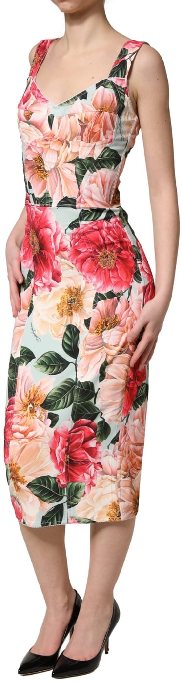 Dolce & Gabbana Multicolor Floral Print Viscose Sheath Dress
