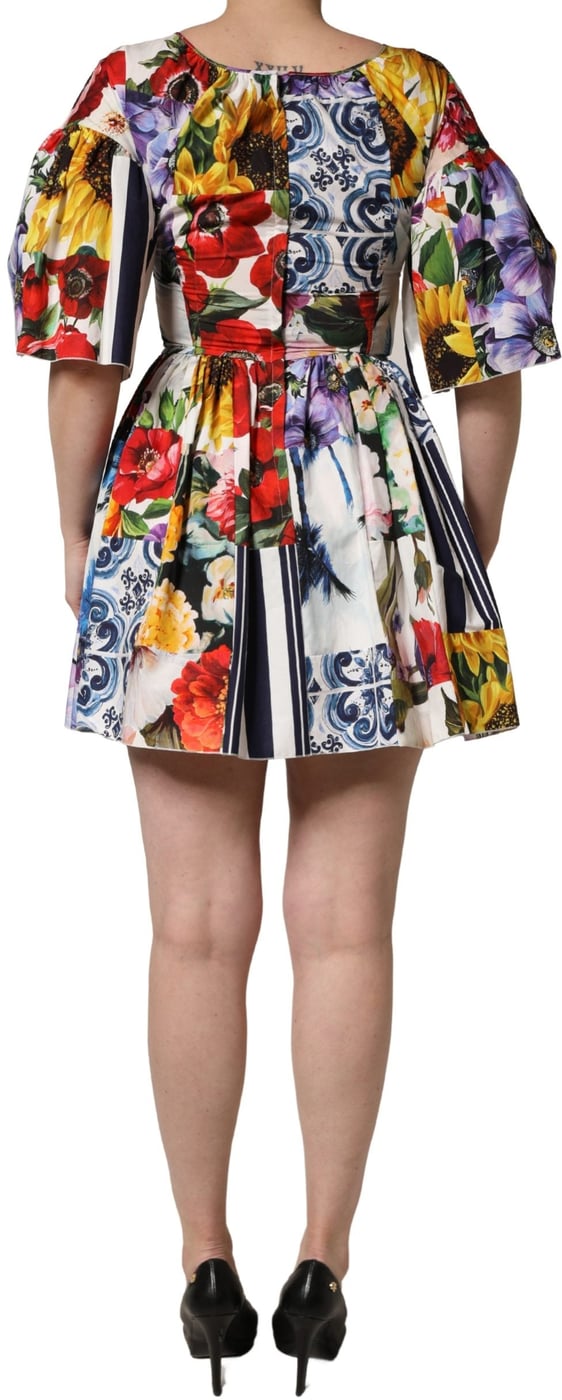 Dolce & Gabbana Multicolor Patchwork Cotton Poplin Mini Dress