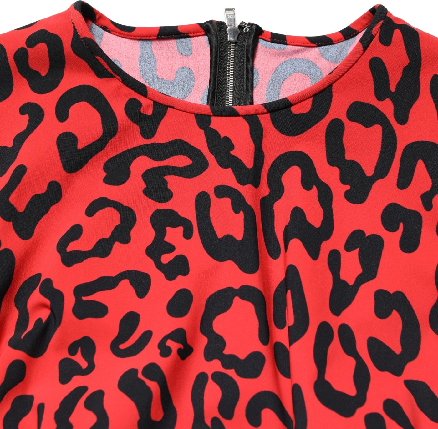 Dolce & Gabbana Red Leopard Print Long Sleeves Midi Dress