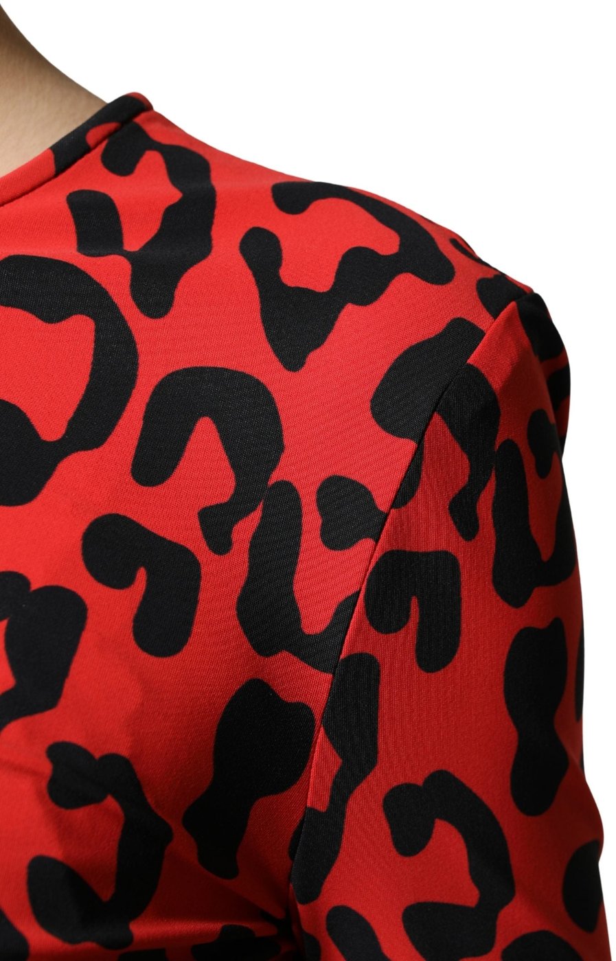 Dolce & Gabbana Red Leopard Print Long Sleeves Midi Dress