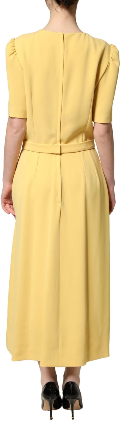 Dolce & Gabbana Yellow Short-Sleeved Crew Neck Midi Dress