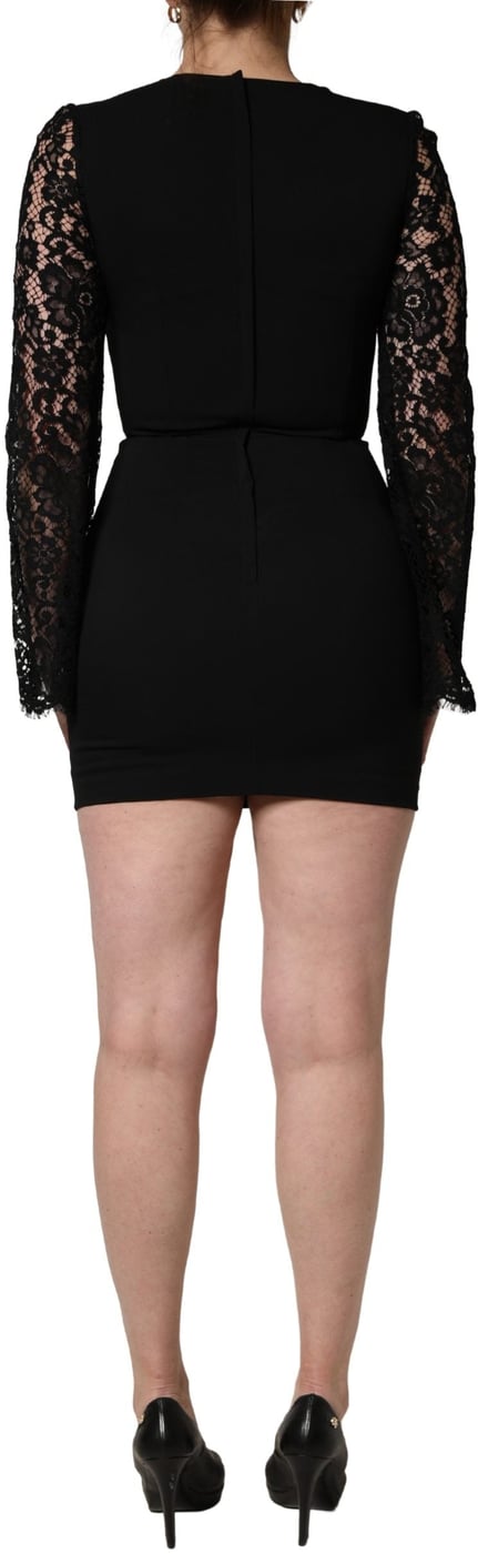 Dolce & Gabbana Black Viscose Lace Long Sleeves Mini Dress
