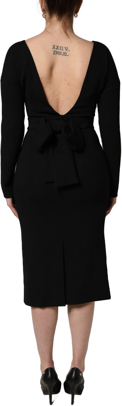 Dolce & Gabbana Black Wool Crepe Long Sleeves Midi Dress