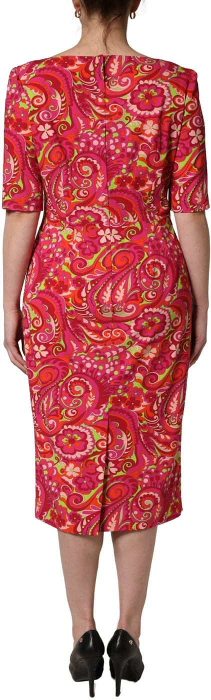 Dolce & Gabbana Red Paisley Floral Print Sheath Midi Dress