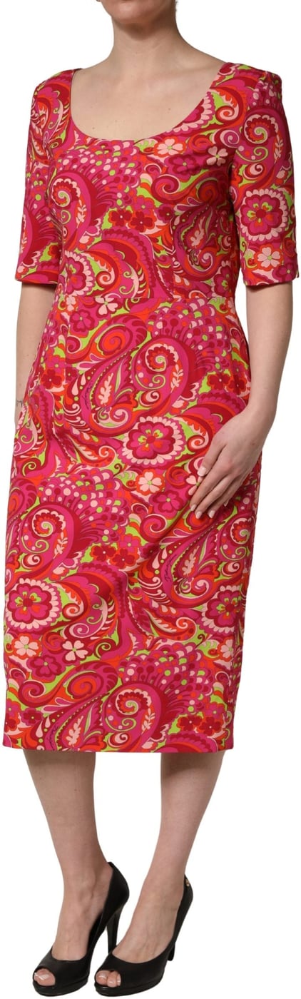 Dolce & Gabbana Red Paisley Floral Print Sheath Midi Dress
