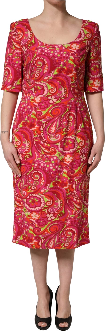 Dolce & Gabbana Red Paisley Floral Print Sheath Midi Dress