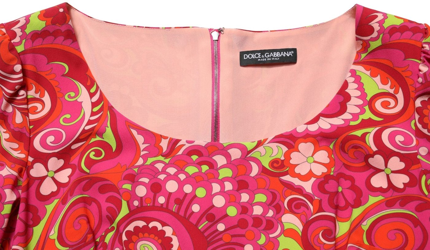 Dolce & Gabbana Red Paisley Floral Print Sheath Midi Dress