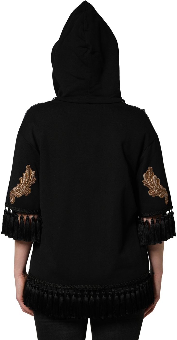 Dolce & Gabbana Black Embroidered Tassel Hooded Sweatshirt Sweater