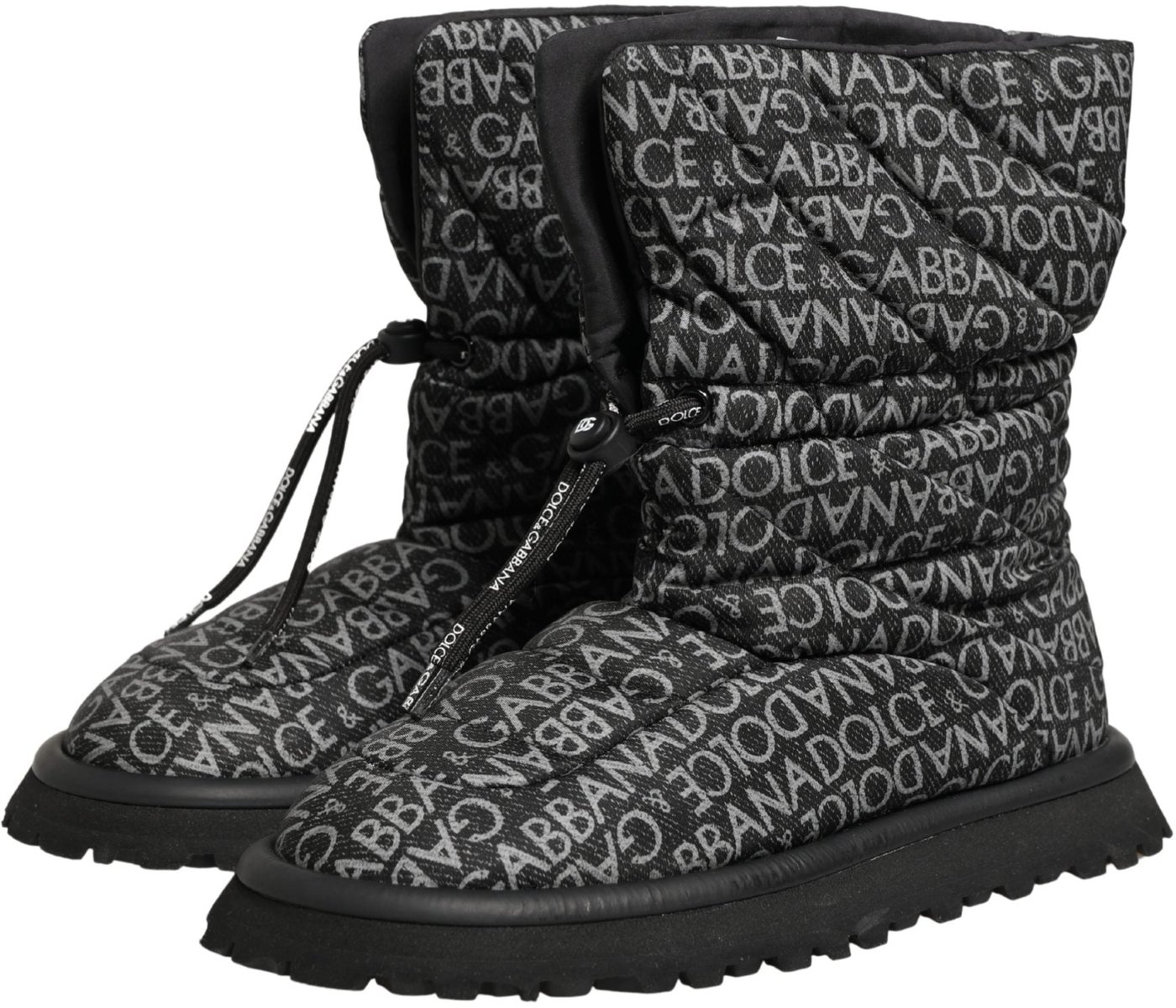 Dolce & Gabbana Black Logo Print Lace Up Snow Boots Shoes