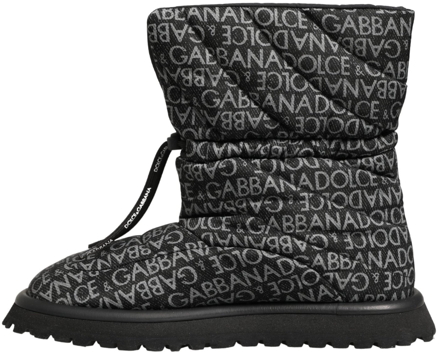 Dolce & Gabbana Black Logo Print Lace Up Snow Boots Shoes