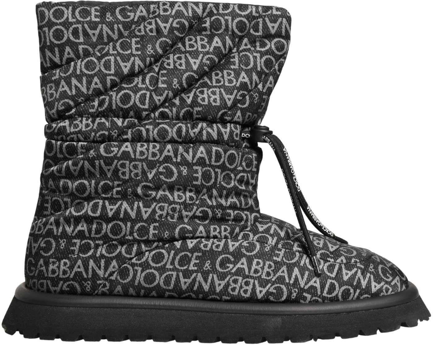 Dolce & Gabbana Black Logo Print Lace Up Snow Boots Shoes
