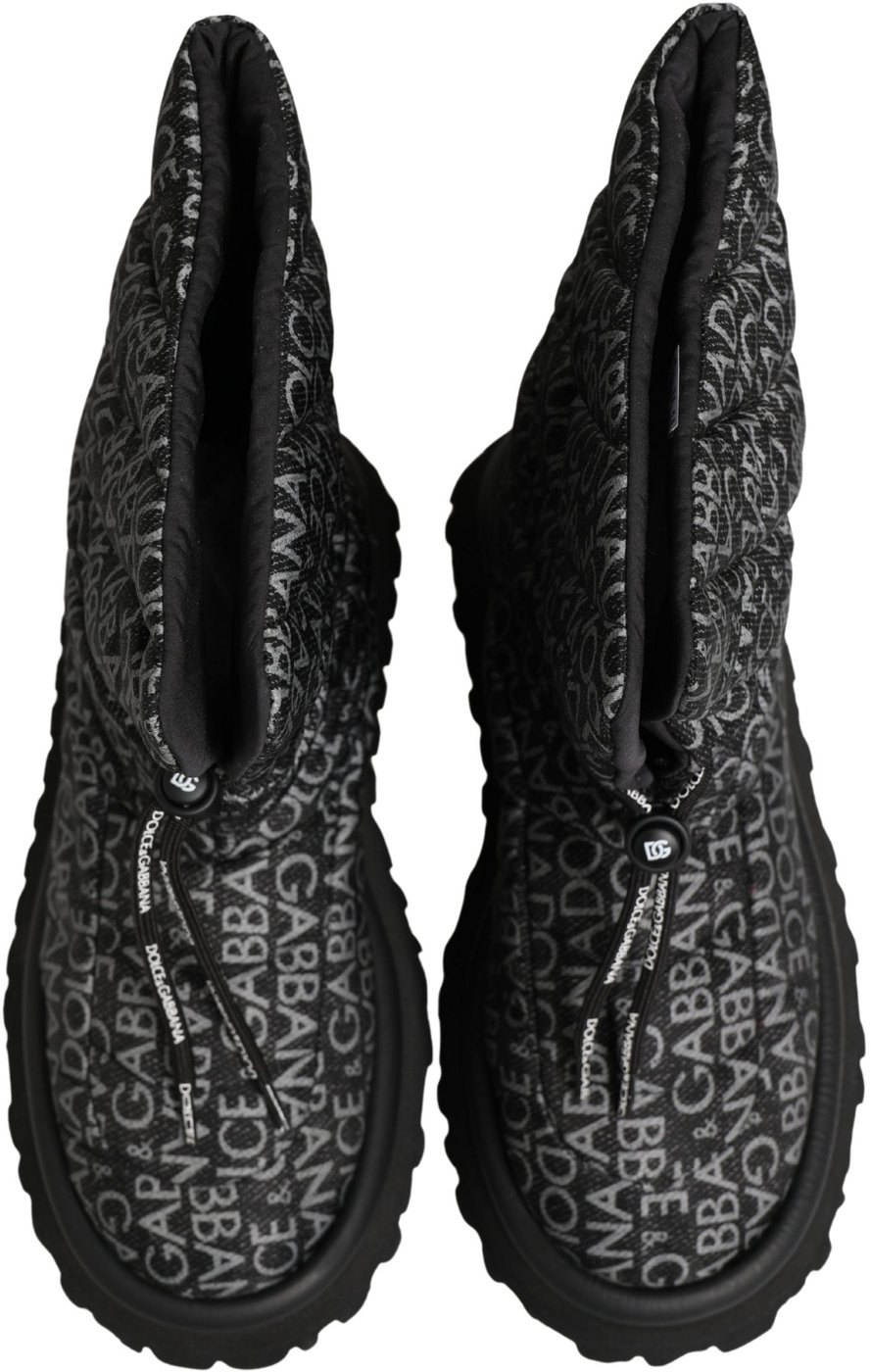 Dolce & Gabbana Black Logo Print Lace Up Snow Boots Shoes