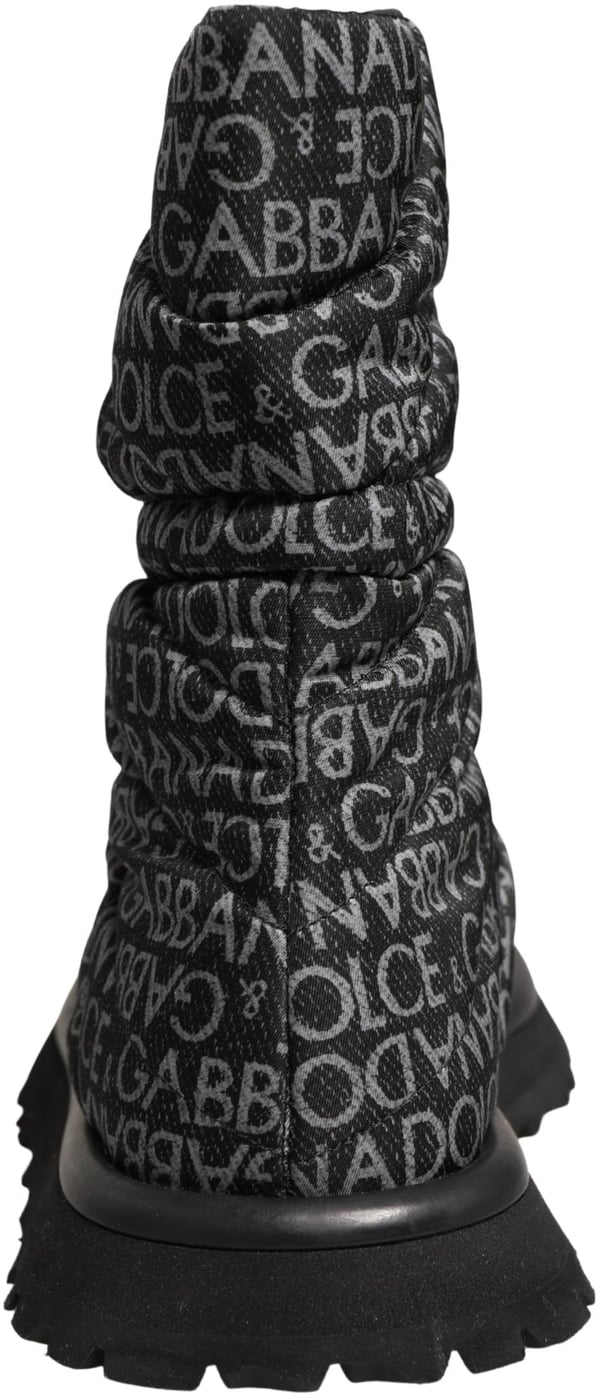 Dolce & Gabbana Black Logo Print Lace Up Snow Boots Shoes