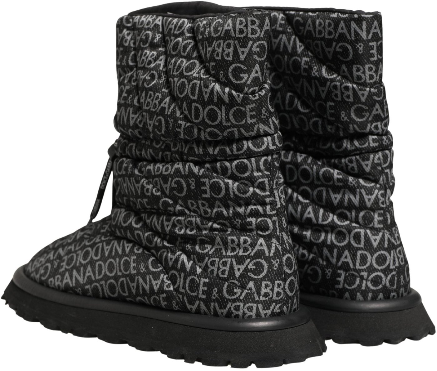 Dolce & Gabbana Black Logo Print Lace Up Snow Boots Shoes