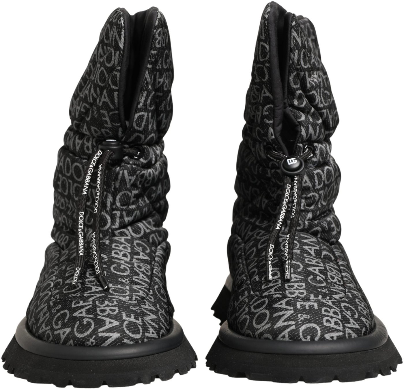 Dolce & Gabbana Black Logo Print Lace Up Snow Boots Shoes
