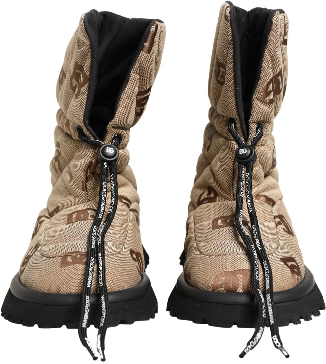 Dolce & Gabbana Brown Logo Print Lace Up Snow Boots Shoes
