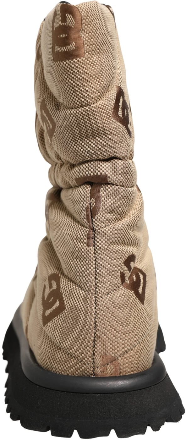 Dolce & Gabbana Brown Logo Print Lace Up Snow Boots Shoes