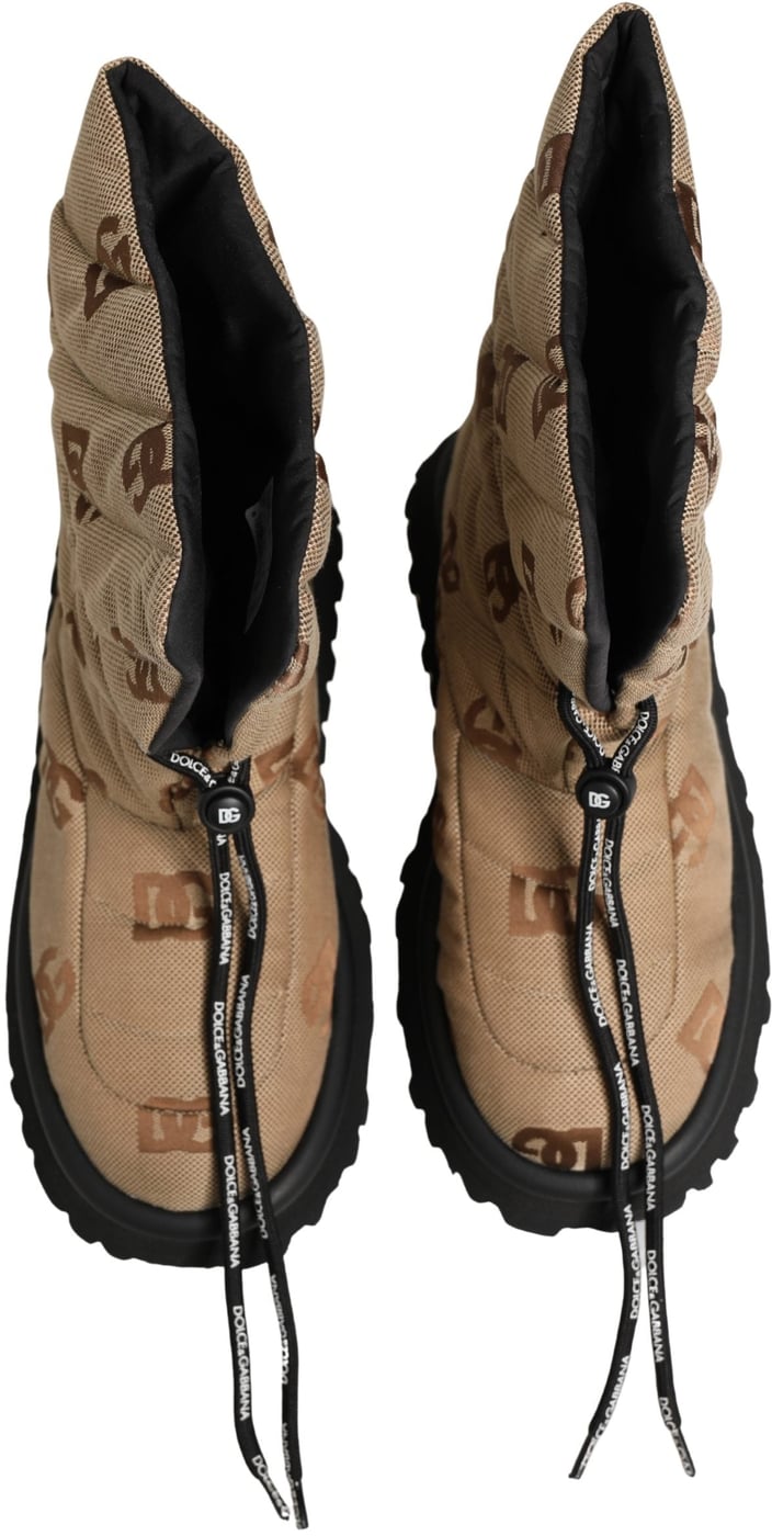 Dolce & Gabbana Brown Logo Print Lace Up Snow Boots Shoes