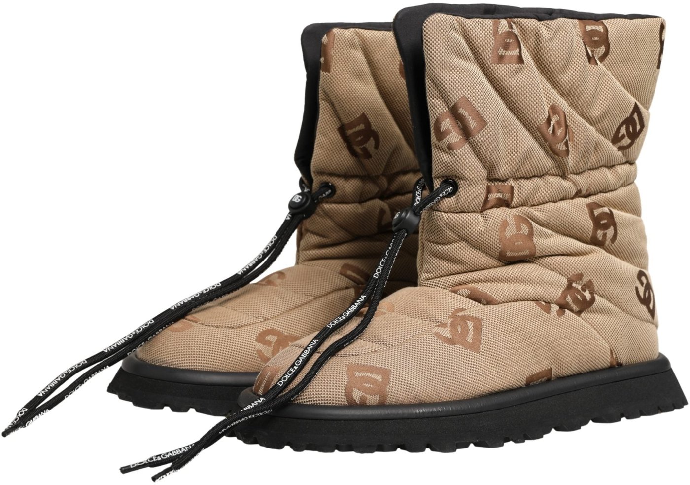 Dolce & Gabbana Brown Logo Print Lace Up Snow Boots Shoes