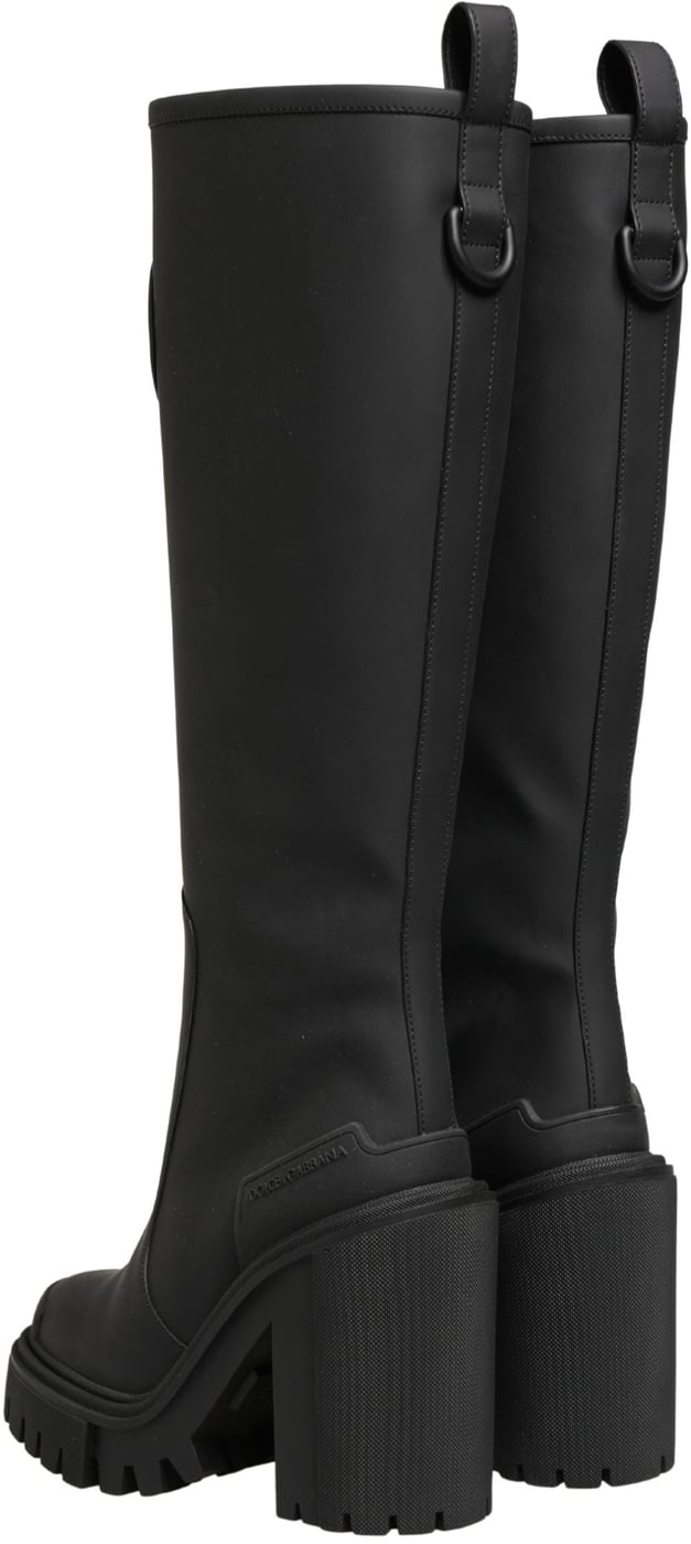 Dolce & Gabbana Black Rubberised Leather High Boots Shoes