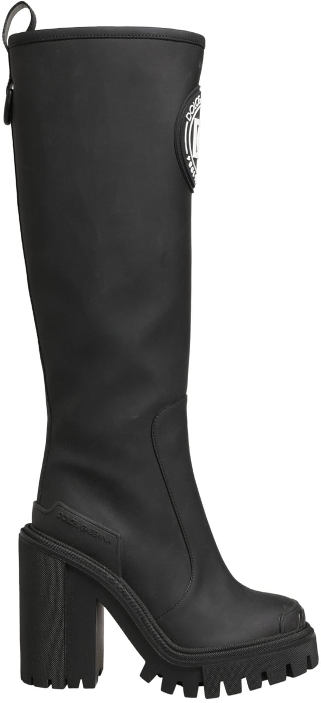 Dolce & Gabbana Black Rubberised Leather High Boots Shoes