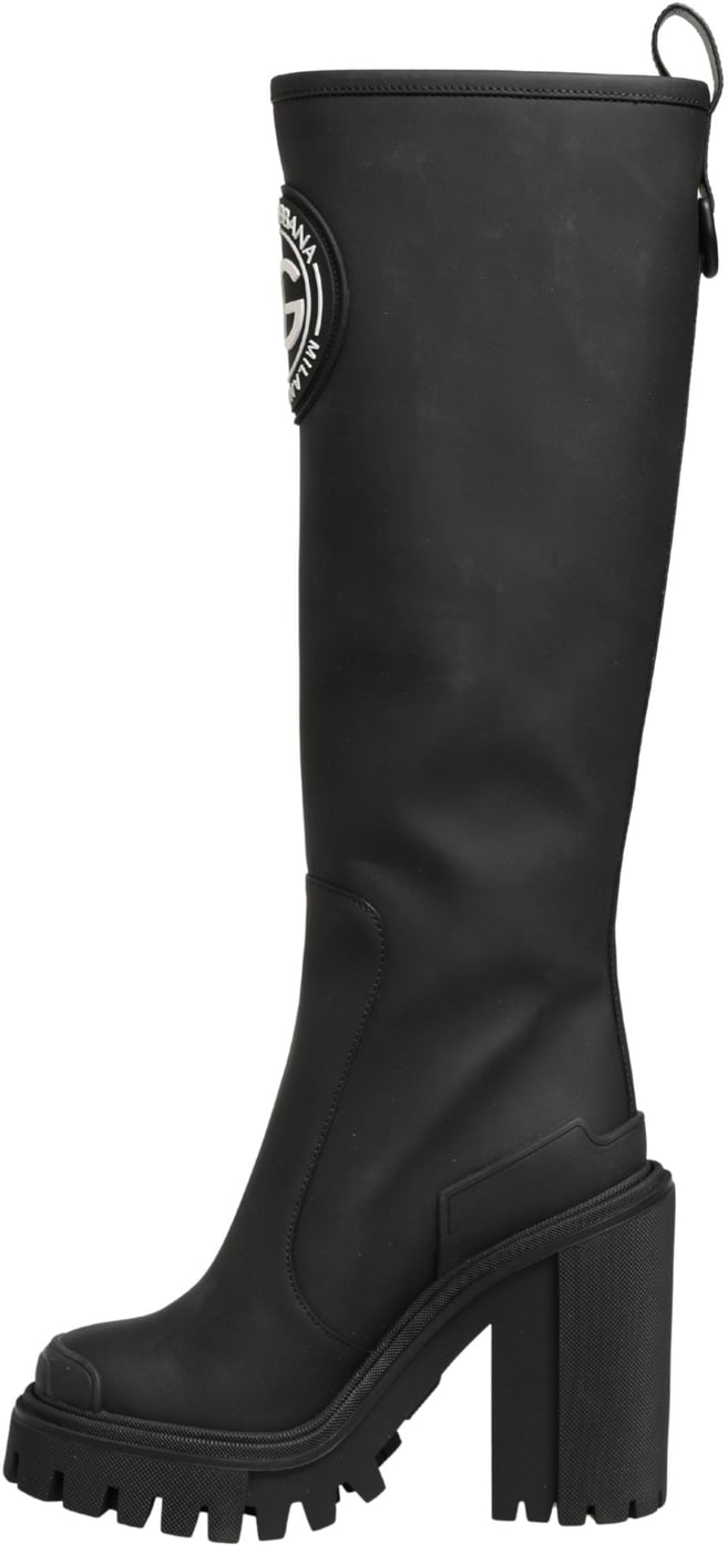 Dolce & Gabbana Black Rubberised Leather High Boots Shoes