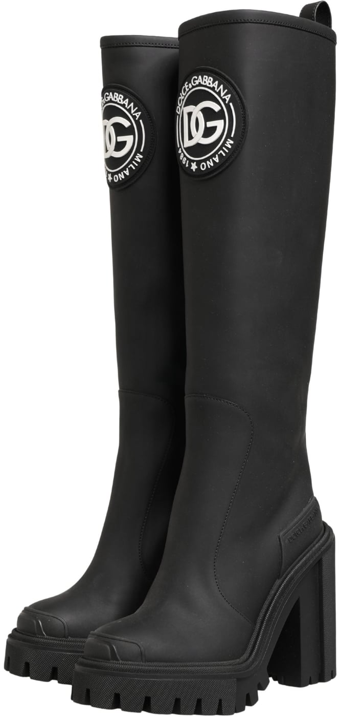 Dolce & Gabbana Black Rubberised Leather High Boots Shoes