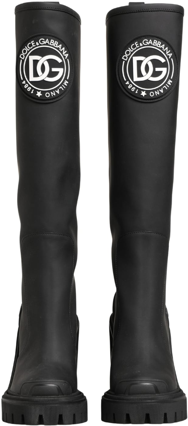 Dolce & Gabbana Black Rubberised Leather High Boots Shoes
