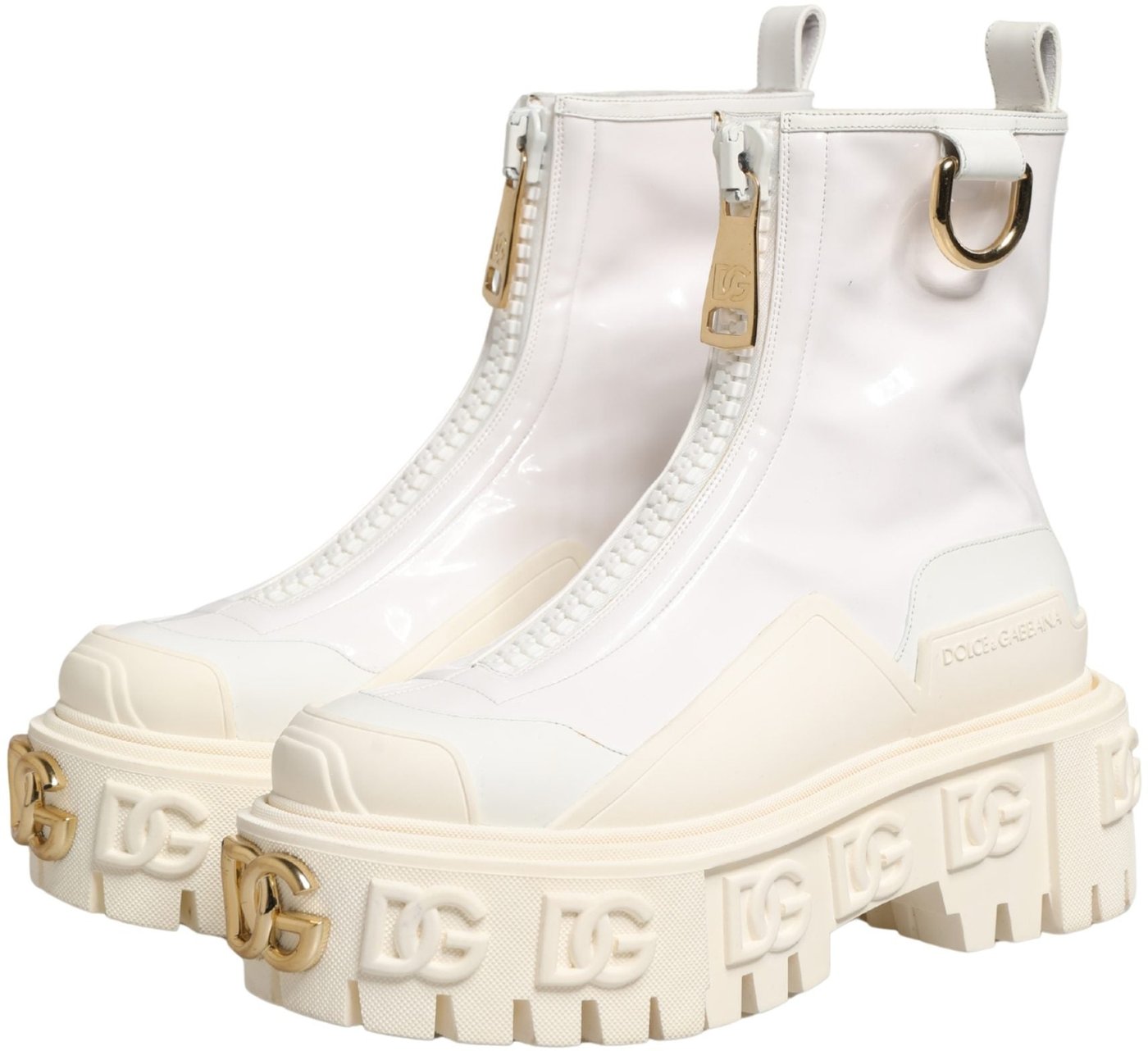 Dolce & Gabbana White Leather Rubber Logo Ankle Boots Shoes