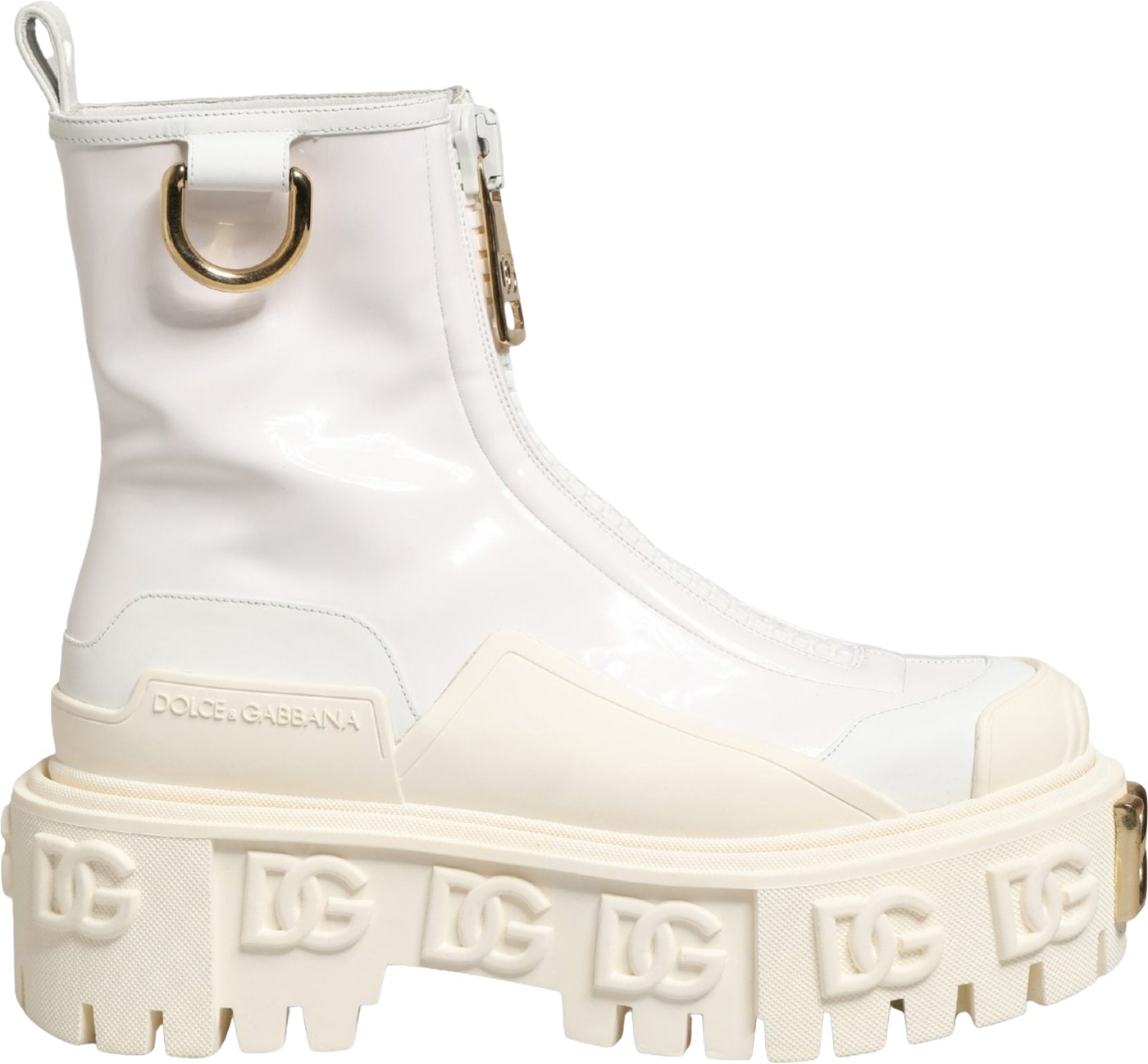 Dolce & Gabbana White Leather Rubber Logo Ankle Boots Shoes