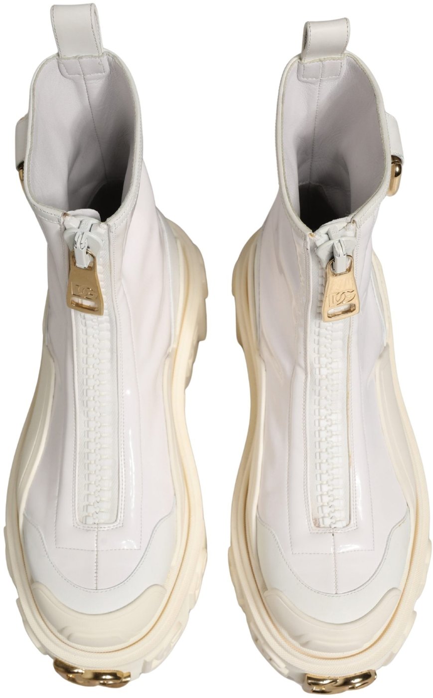 Dolce & Gabbana White Leather Rubber Logo Ankle Boots Shoes