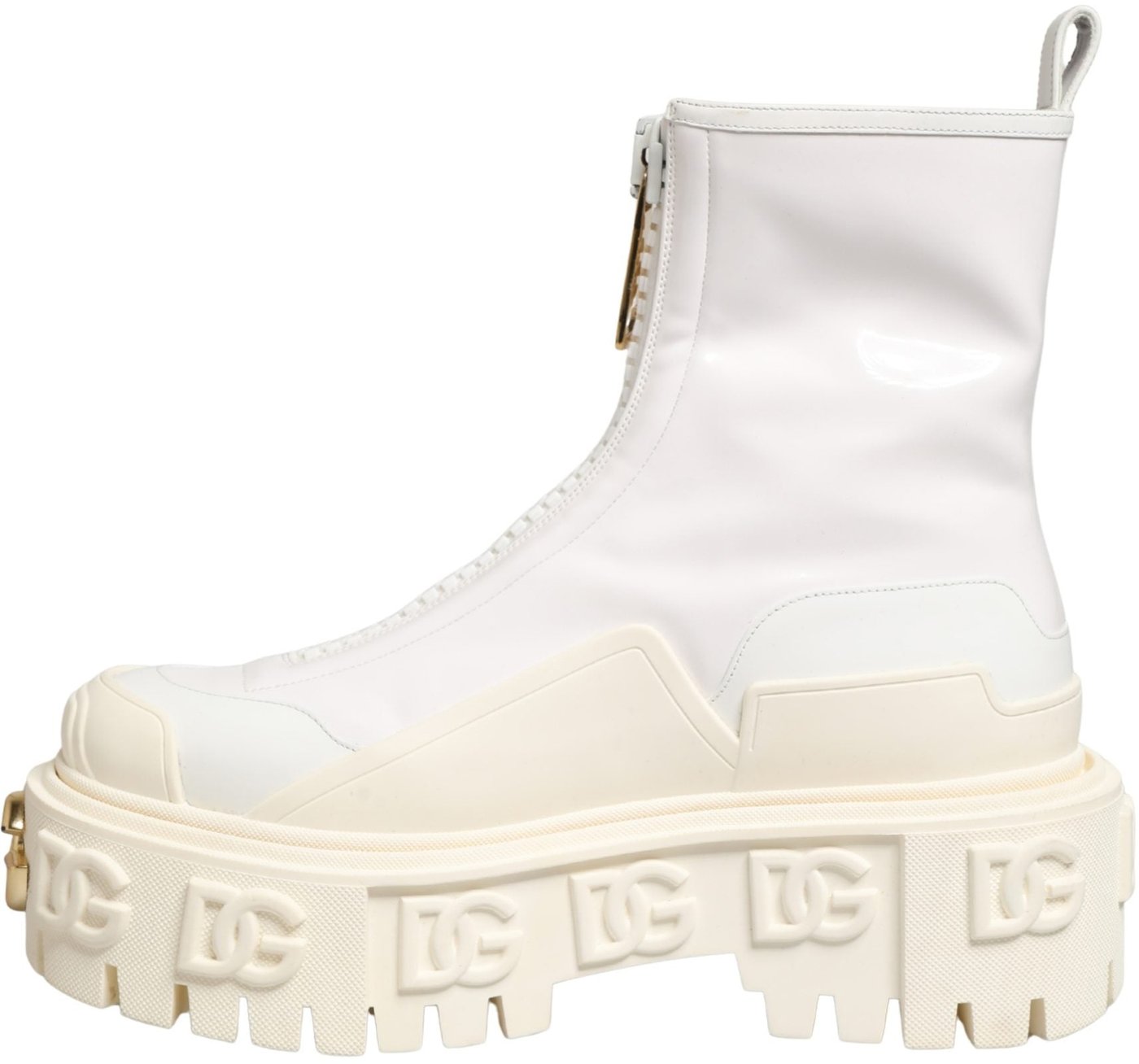 Dolce & Gabbana White Leather Rubber Logo Ankle Boots Shoes