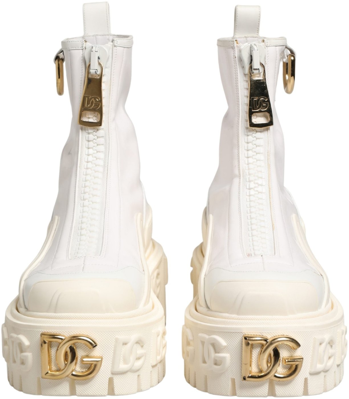Dolce & Gabbana White Leather Rubber Logo Ankle Boots Shoes