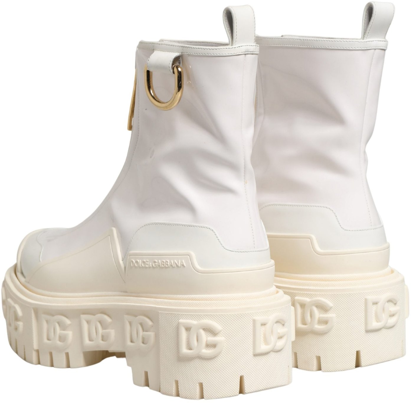 Dolce & Gabbana White Leather Rubber Logo Ankle Boots Shoes