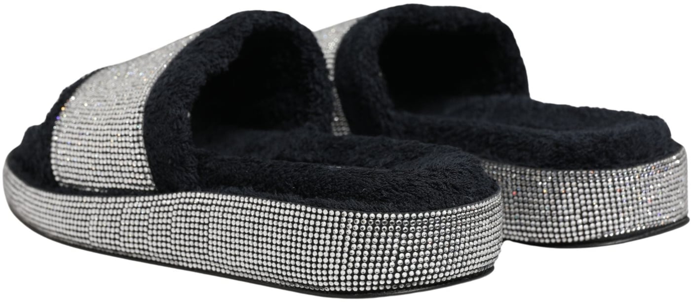 Dolce & Gabbana Black Crystal Embellished Platform Slides Shoes