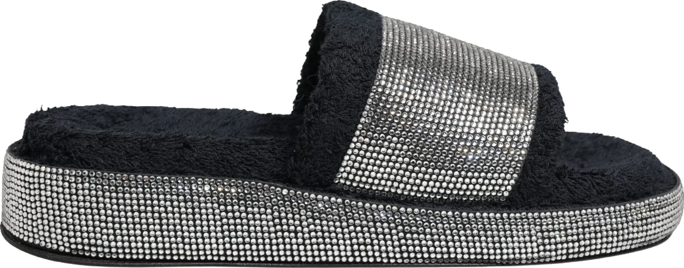 Dolce & Gabbana Black Crystal Embellished Platform Slides Shoes