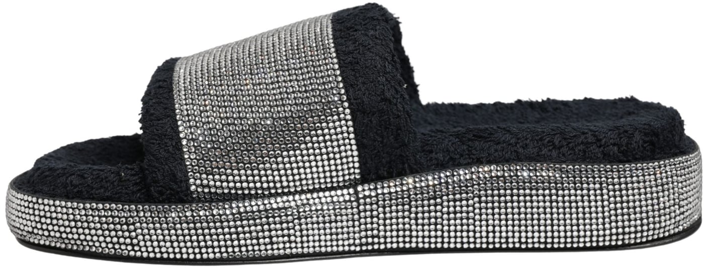 Dolce & Gabbana Black Crystal Embellished Platform Slides Shoes