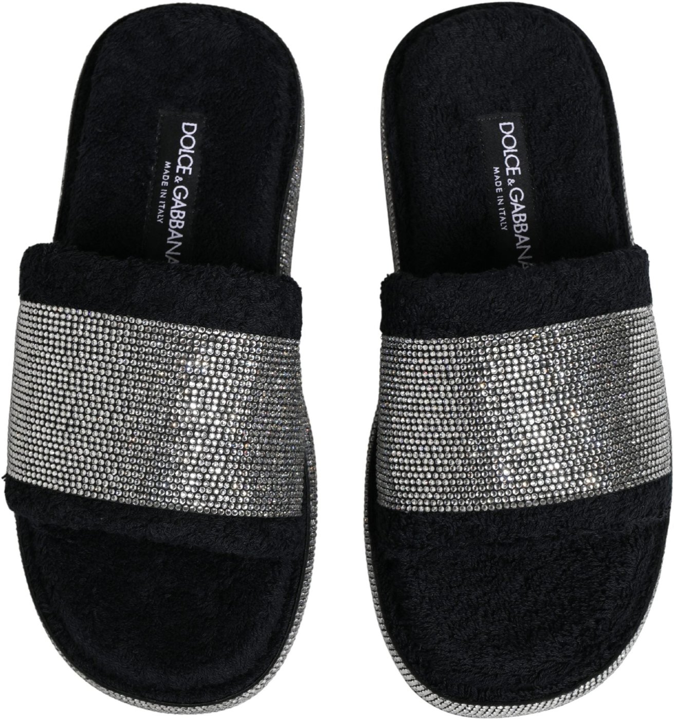 Dolce & Gabbana Black Crystal Embellished Platform Slides Shoes