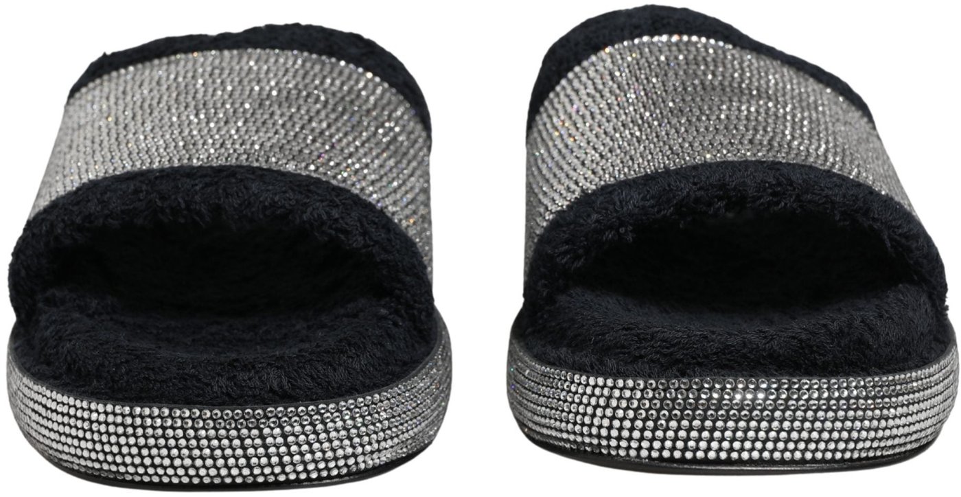 Dolce & Gabbana Black Crystal Embellished Platform Slides Shoes