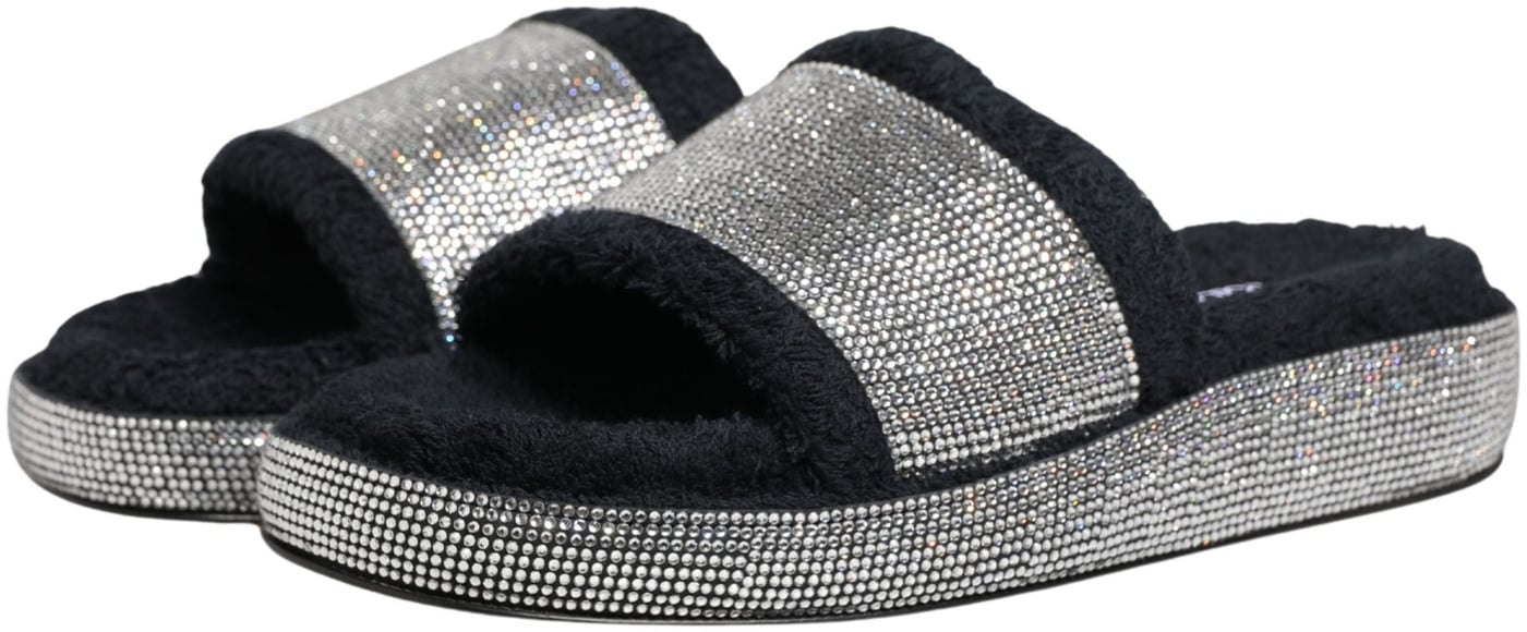 Dolce & Gabbana Black Crystal Embellished Platform Slides Shoes