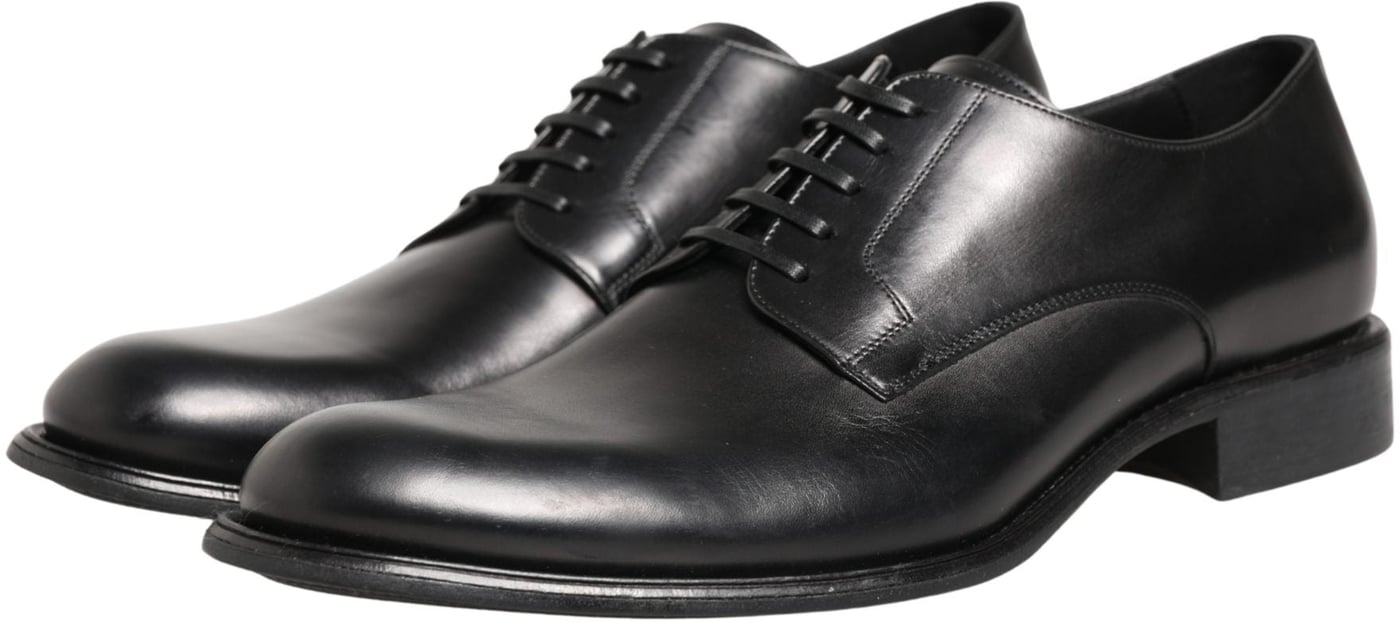 Dolce & Gabbana Black Calfskin Leather Derby Men Dress Shoes
