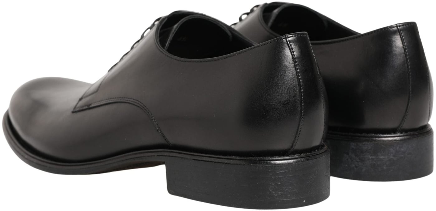 Dolce & Gabbana Black Calfskin Leather Derby Men Dress Shoes