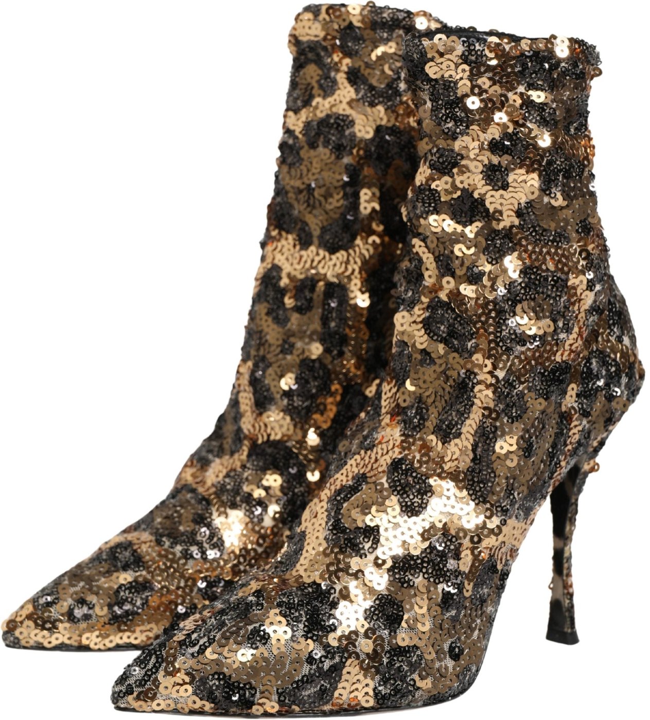 Dolce & Gabbana Gold Leopard Sequin Sock Ankle Boots Shoes