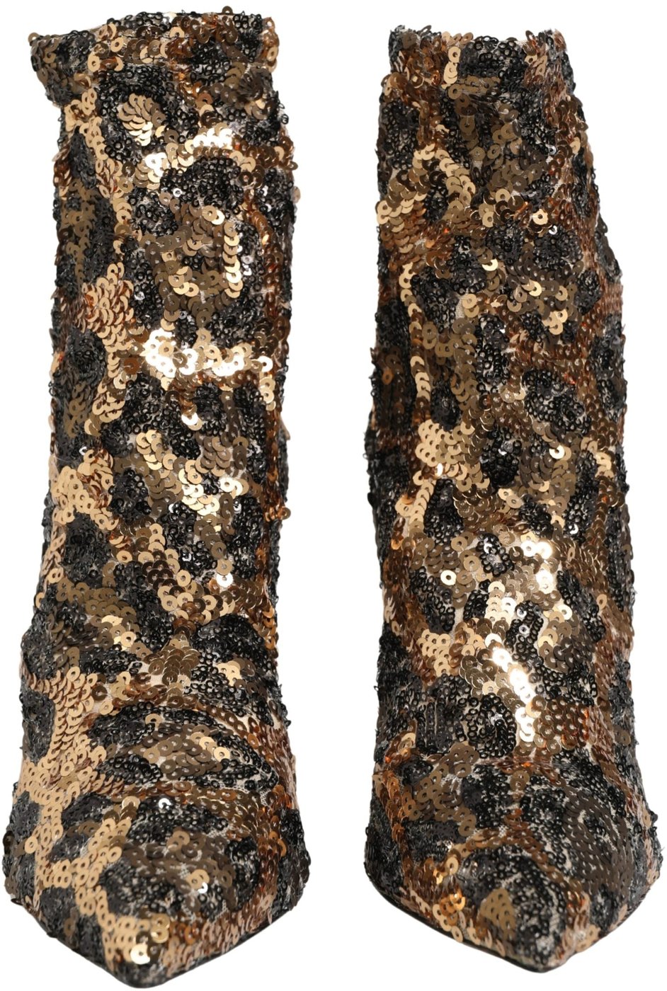 Dolce & Gabbana Gold Leopard Sequin Sock Ankle Boots Shoes