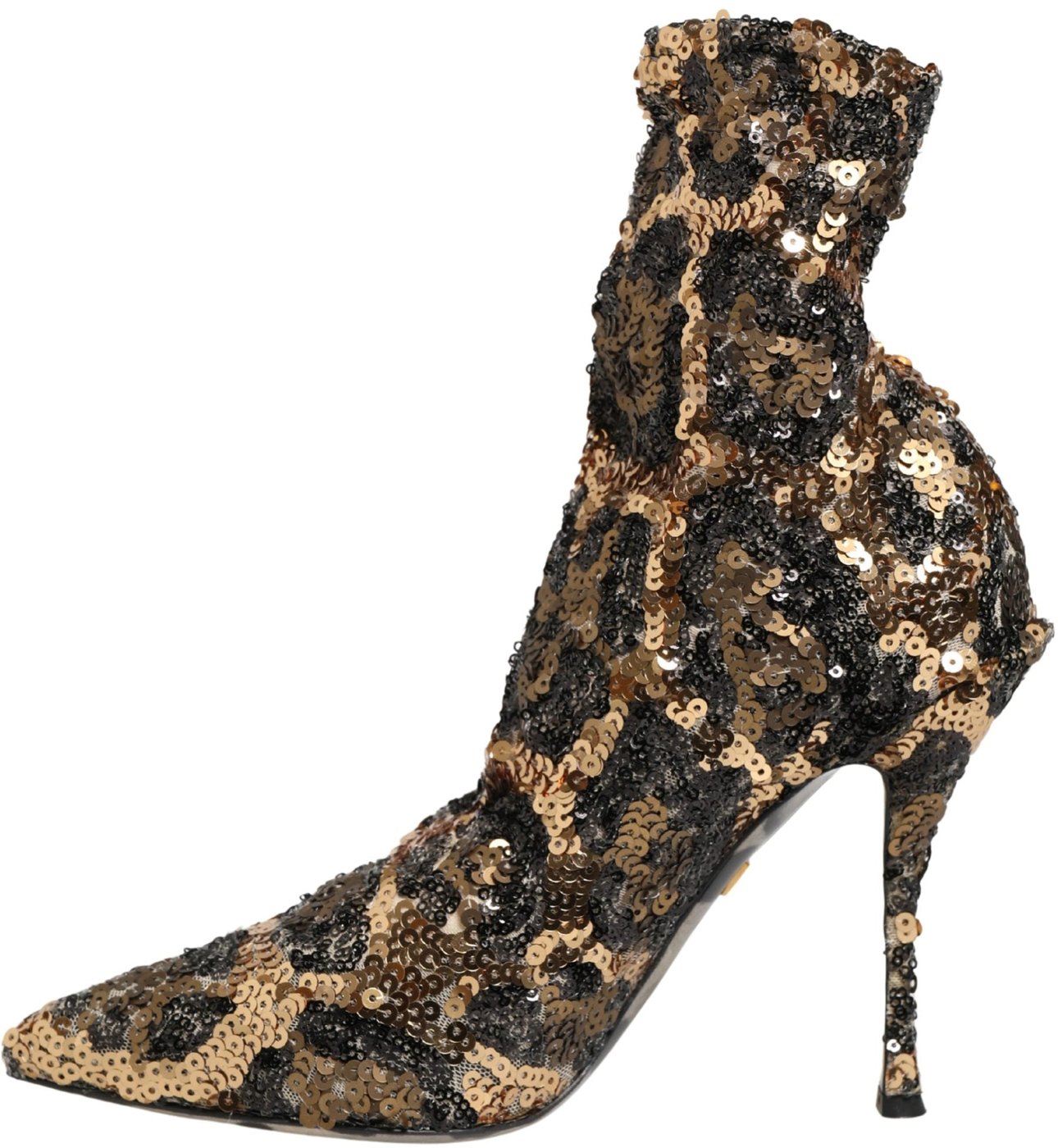 Dolce & Gabbana Gold Leopard Sequin Sock Ankle Boots Shoes