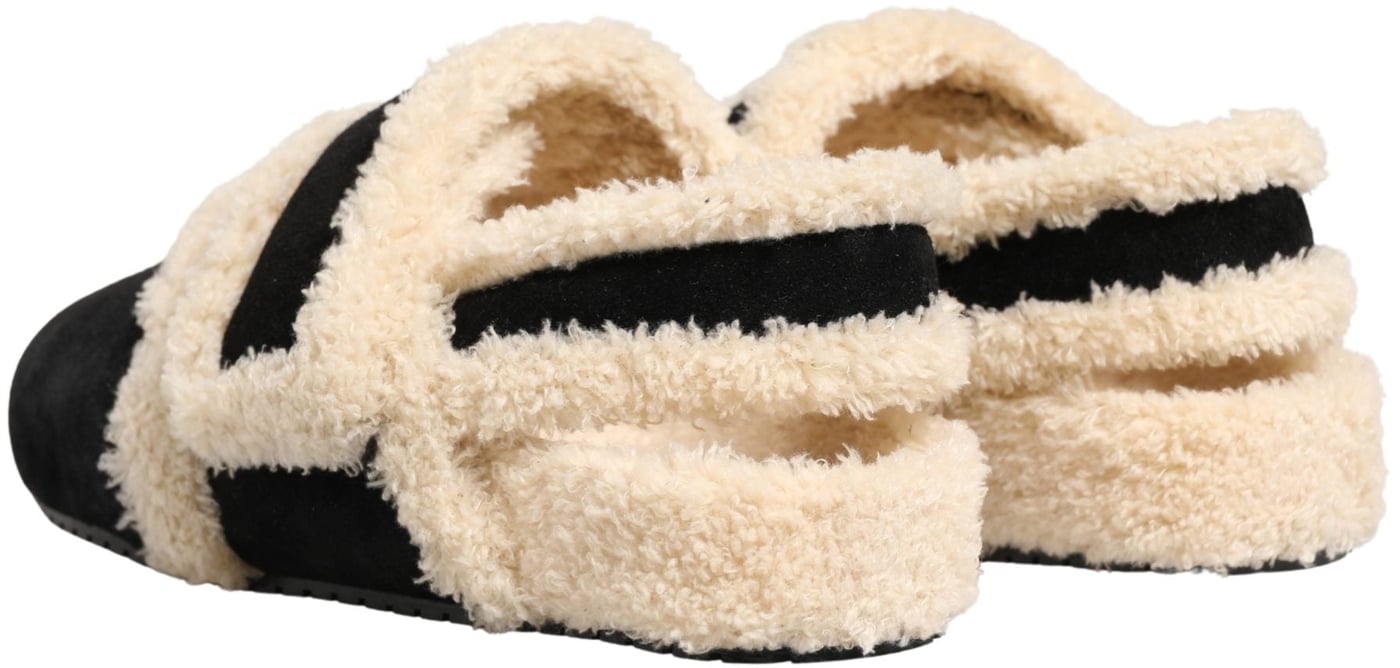 Dolce & Gabbana Beige Black Faux Fur Flats Men Sandals Shoes