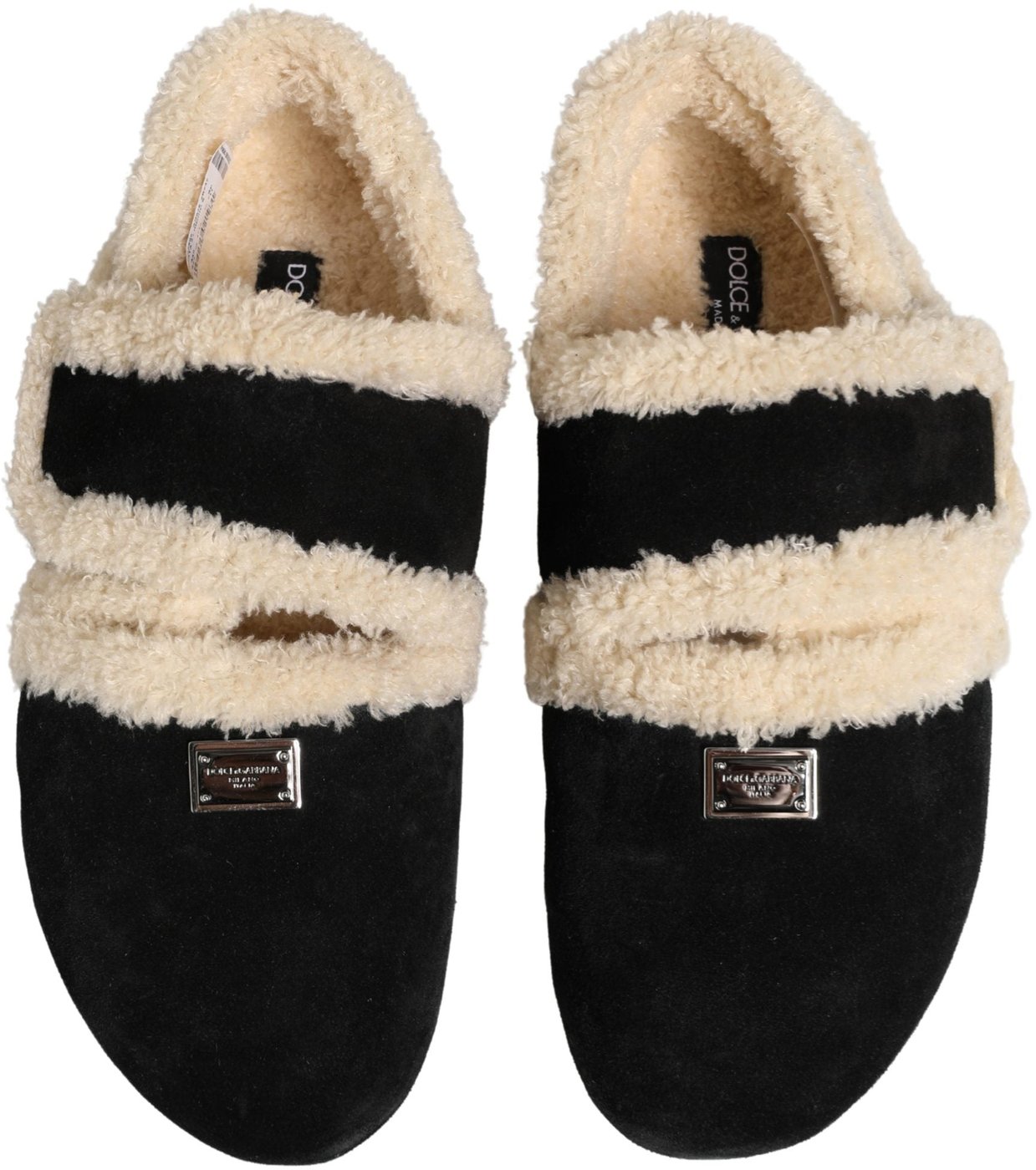 Dolce & Gabbana Beige Black Faux Fur Flats Men Sandals Shoes